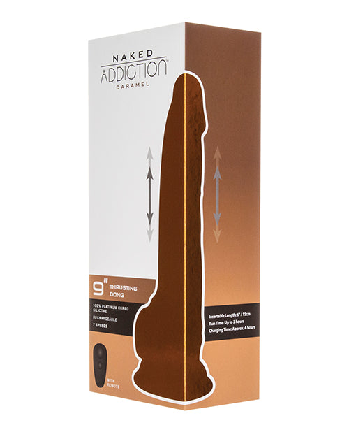 Hella Raw Naked Addiction 9" Thrusting  Dong w/Remote - Caramel