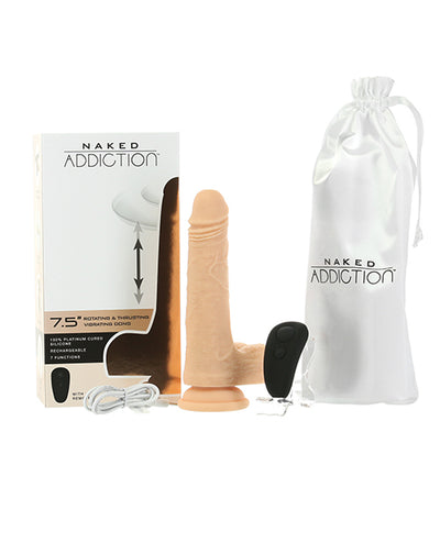 Hella Raw Naked Addiction The Freak 7.5" Rotating & Thrusting Vibrating Dong - Ivory