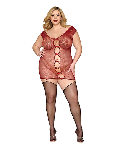 Hella Raw Seamless Chemise w/Rhinestone Accents & Mini Suspender Clips - Ox Blood QN