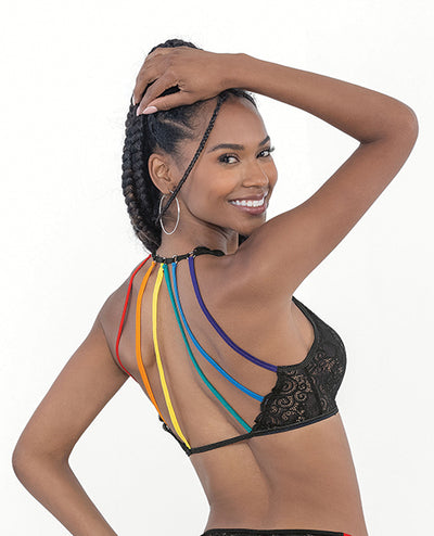 Hella Raw Pride Lace Rainbow Strappy Top Black O/S