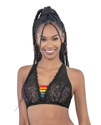 Hella Raw Pride Lace Rainbow Strappy Top Black O/S