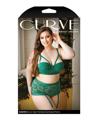 Hella Raw Curve Nadine Longline Contour Cup Bra, High Waist Panty W/removable Garters Emerald