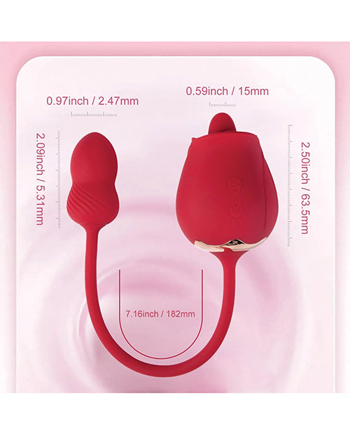 Hella Raw Fuchsia Rose Clit Licking Stimulator & Vibrating Egg - Red