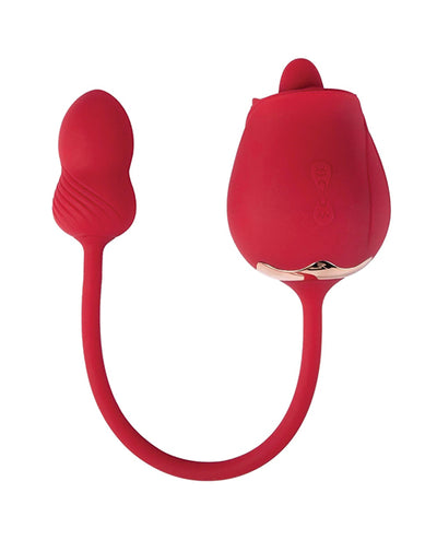 Hella Raw Fuchsia Rose Clit Licking Stimulator & Vibrating Egg - Red