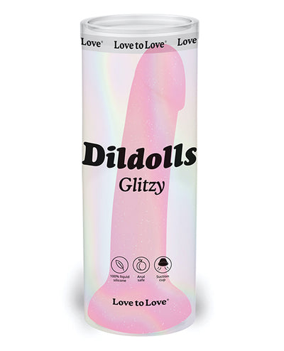 Hella Raw Love to Love Curved Suction Cup Dildolls Glitzy - Glitter Pink