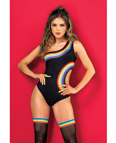 Hella Raw Pride One Shoulder Side Cut Out Bodysuit Black Prints