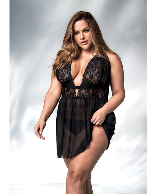 Hella Raw Lace & Mesh Babydoll & G-string Black