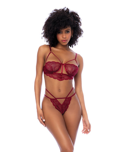 Hella Raw Lace Underwire Top w/Thong 2 pc Set - Rosewood