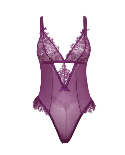 Hella Raw Katana Mesh & Lace Teddy - Purple 1X/2X