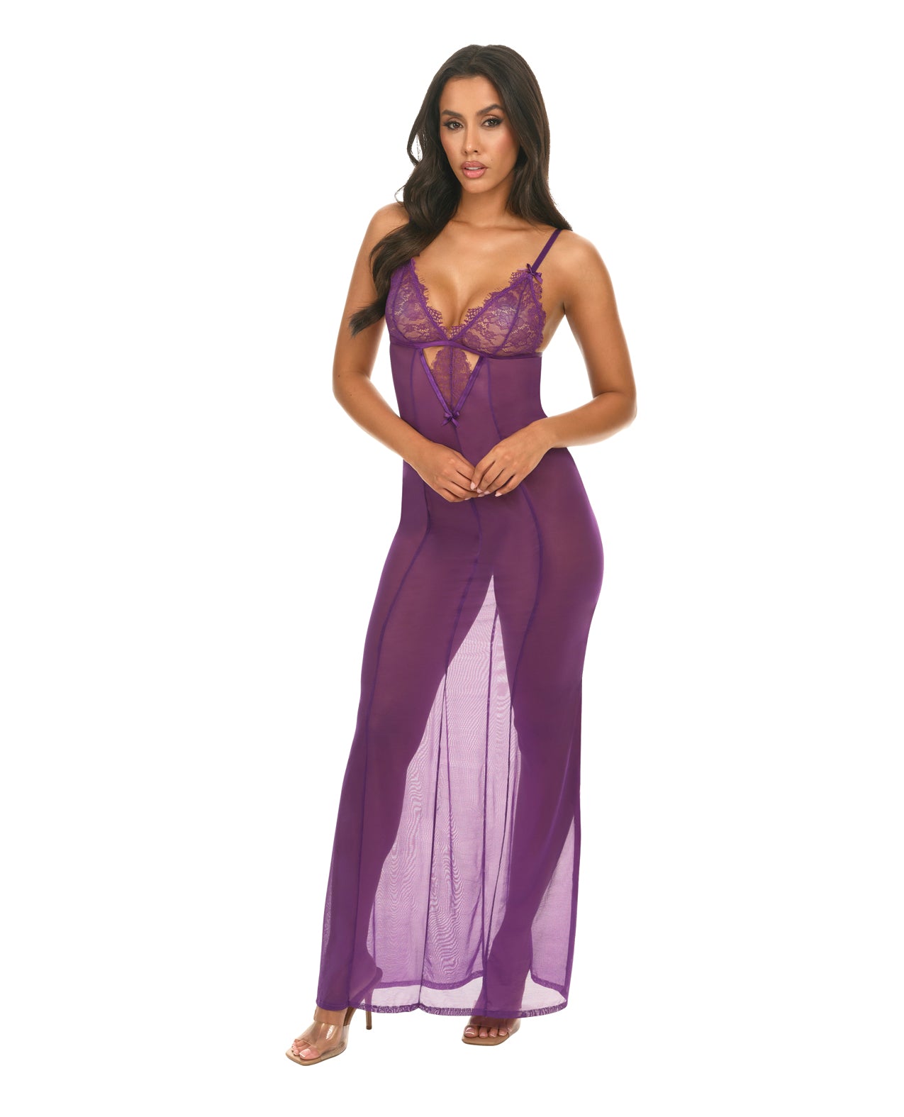 Hella Raw Katana Mesh & Eyelash Lace Gown - Purple