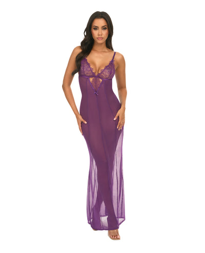 Hella Raw Katana Mesh & Eyelash Lace Gown - Purple