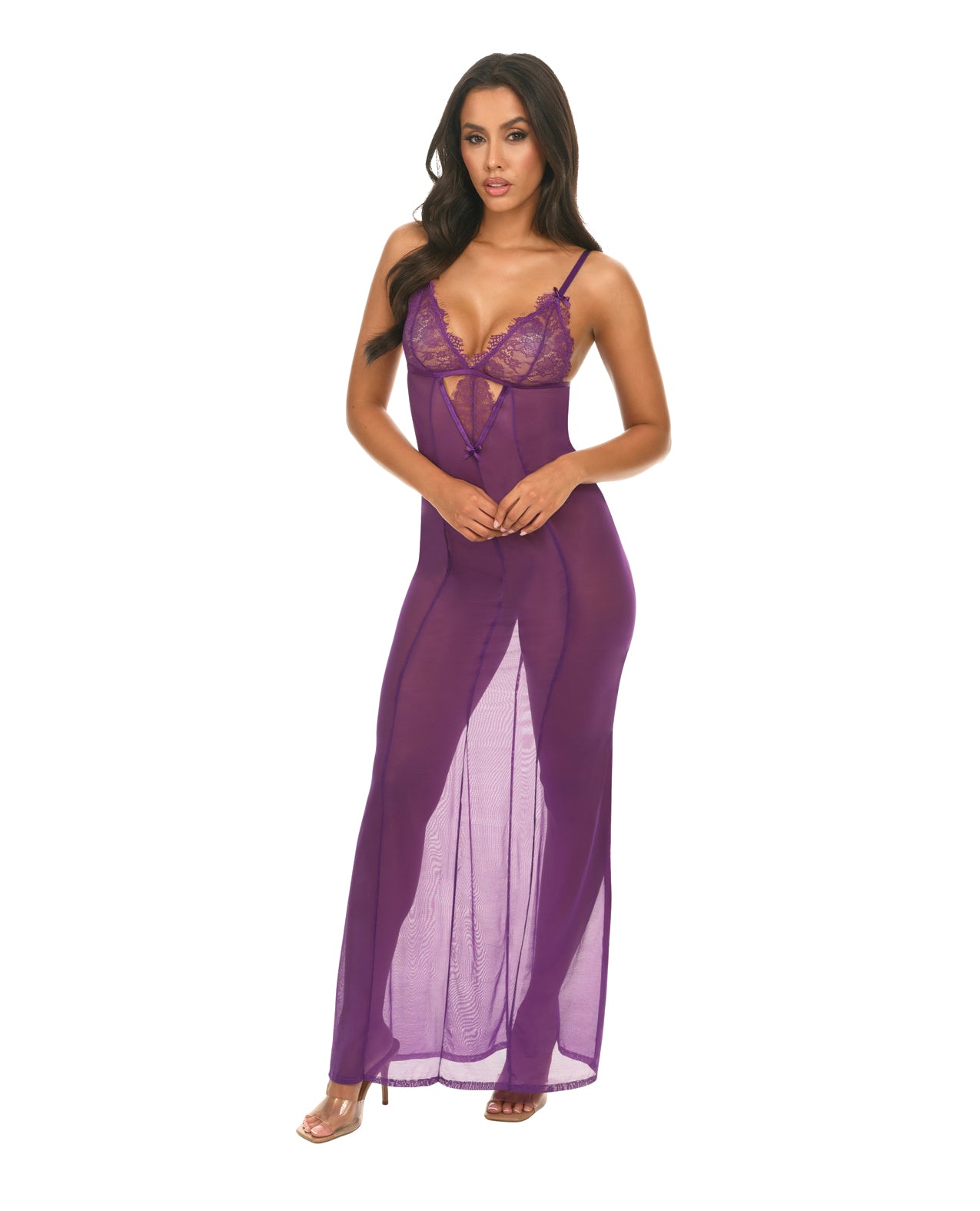 Hella Raw Katana Mesh & Eyelash Lace Gown - Purple