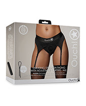 Hella Raw Shots Ouch Vibrating Strap On Thong W/adjustable Garters - Black