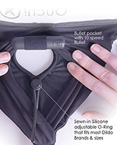 Hella Raw Shots Ouch Vibrating Strap On Thong W/adjustable Garters - Black