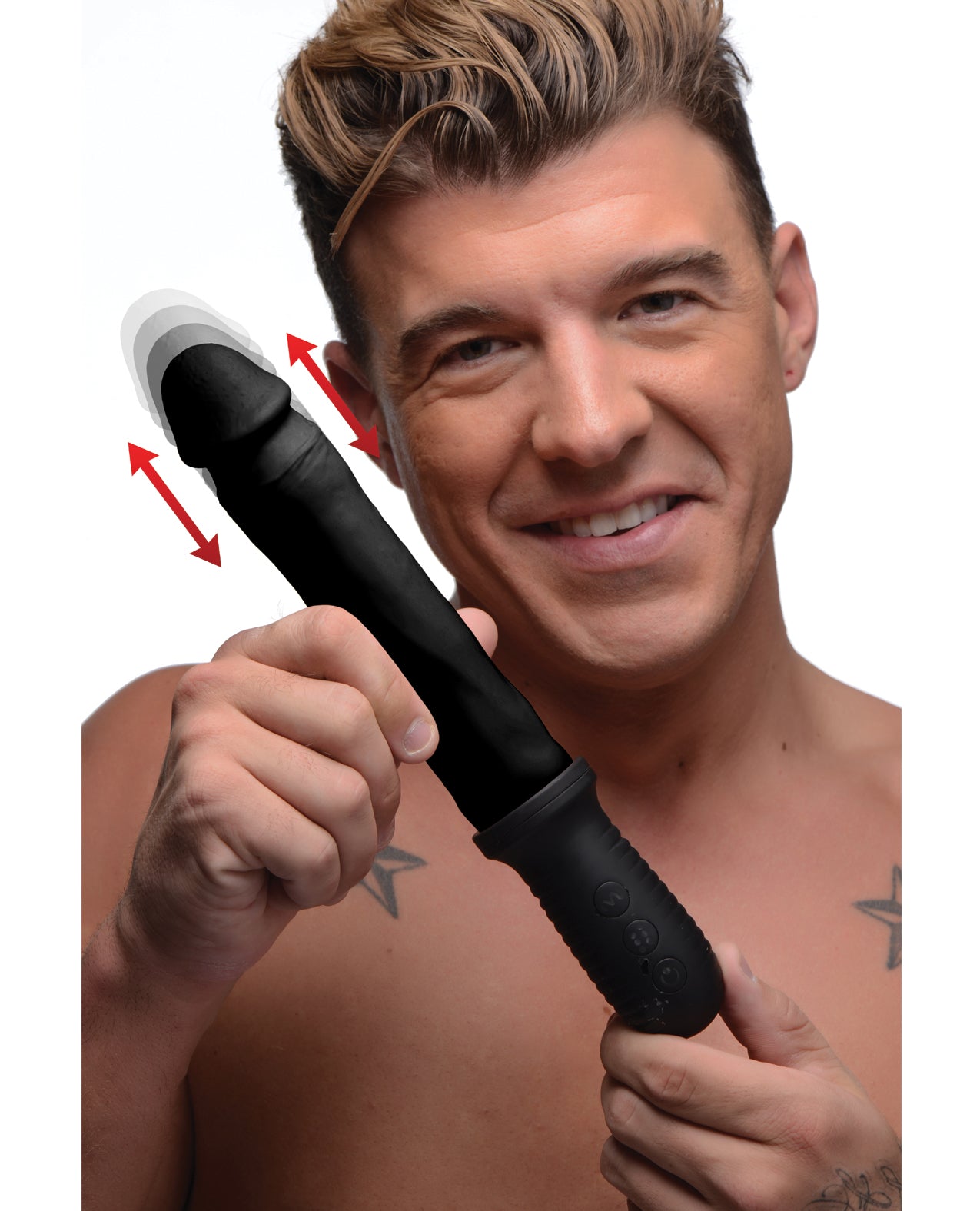 Hella Raw Master Series 8X Auto Pounder Vibrating & Thrusting Dildo w/Handle - Black