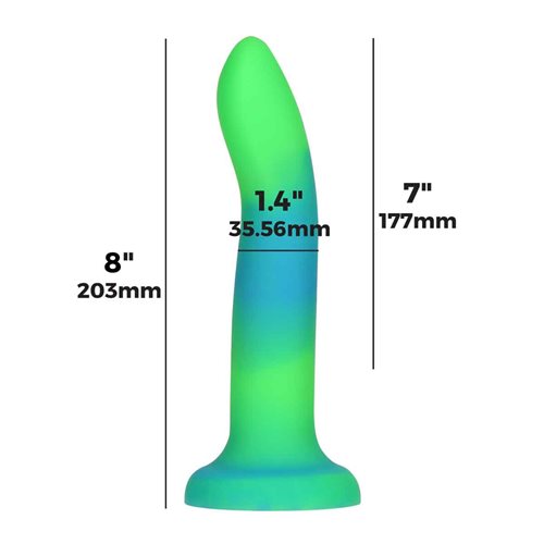 Hella Raw Rave Addiction 8in Glow In The Dark Dildo Blue/green