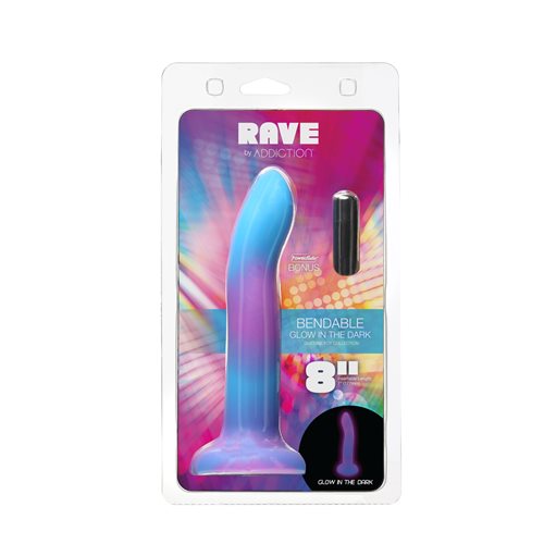 Hella Raw Rave Addiction 8in Glow In The Dark Dildo Blue/purple