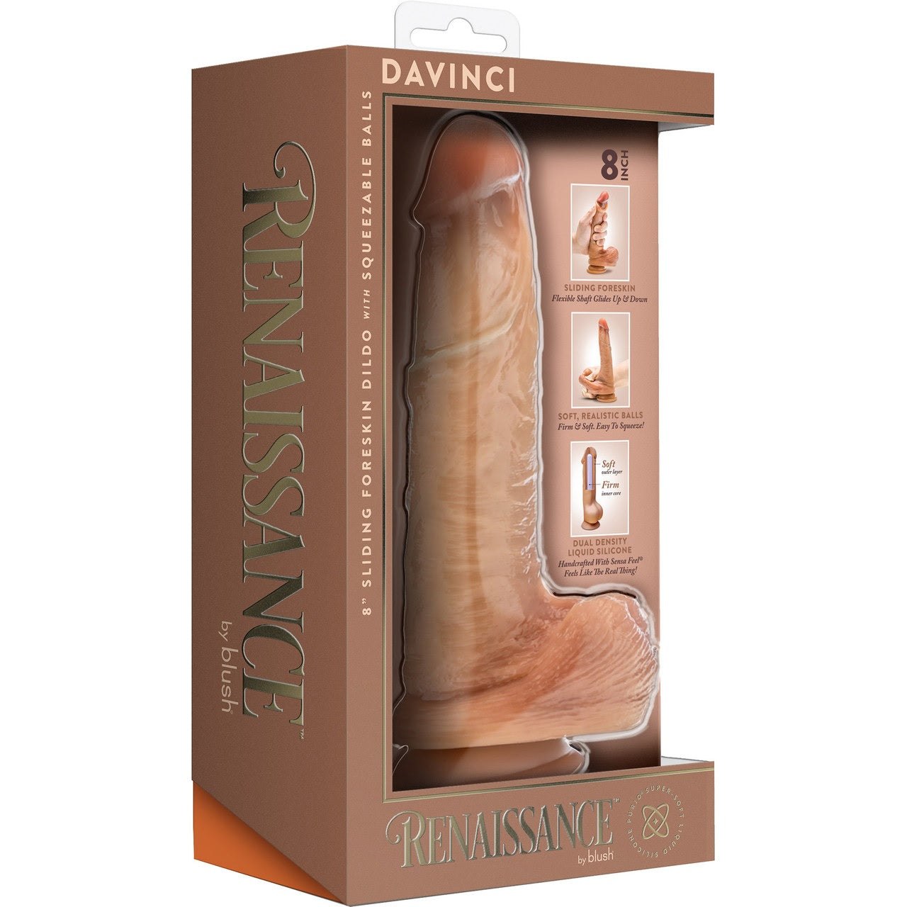 Hella Raw Renaissance Davinci 8 In Sliding Foreskin Dildo Tan