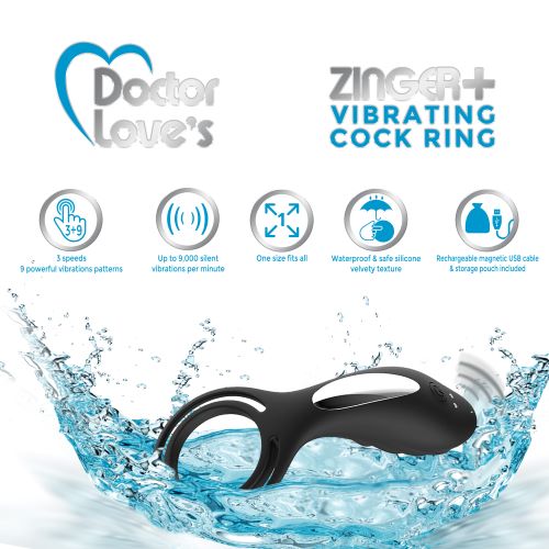 Hella Raw Doctor Love Zinger+ Vibrating Rechargeable Cock Ring W/ Remote Black