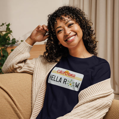 Hella Raw Cali License Plate Unisex Women's Relaxed T-Shirt