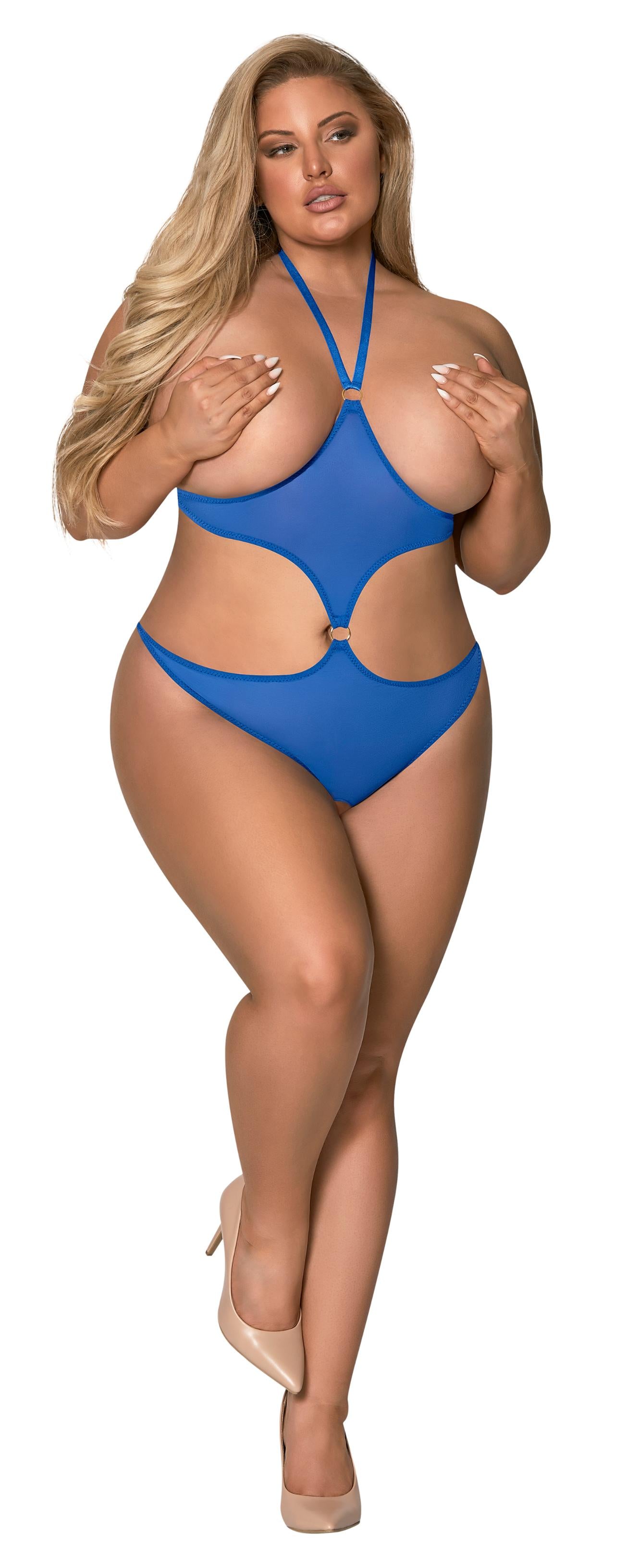 Hella Raw Sassy Cupless & Crotchless Teddy Cobalt 2xl