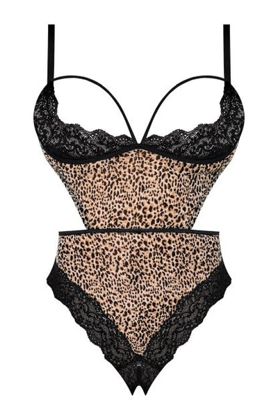 Hella Raw Purrfect Half Cup Teddy W- Split Crotch Leopard S-m