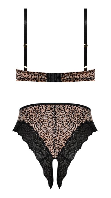 Hella Raw Purrfect Half Cup Teddy W- Split Crotch Leopard S-m