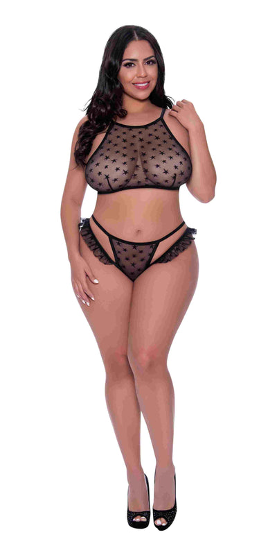 Hella Raw Love Star Halter Bra & Panty Set Black 2xl