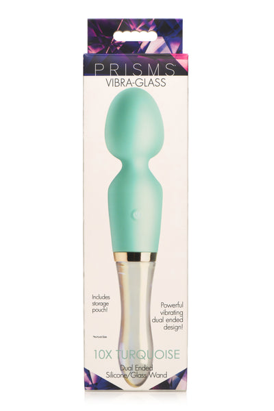 Hella Raw Prisms Vibra-glass 10x Turquoise Glass Wand Dual End