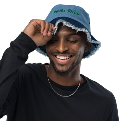 Hella Raw Distressed denim bucket hat