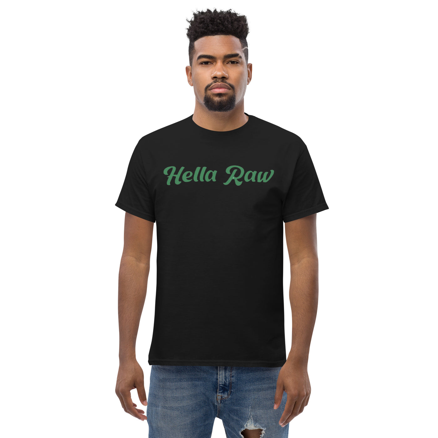 Hella Raw Men's classic T Shirt-Front and Sunflower Back Print