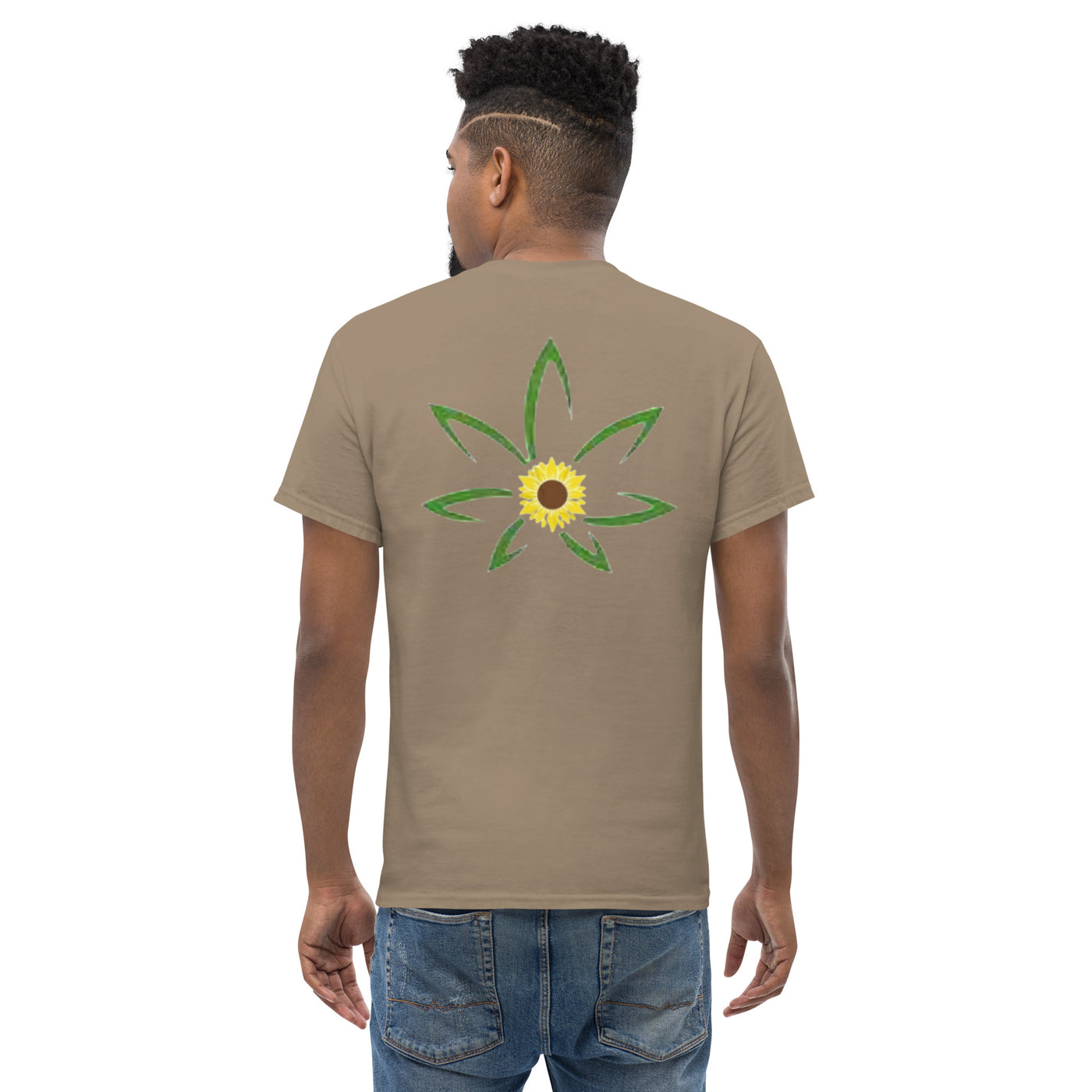 Hella Raw Men's classic T Shirt-Front and Sunflower Back Print