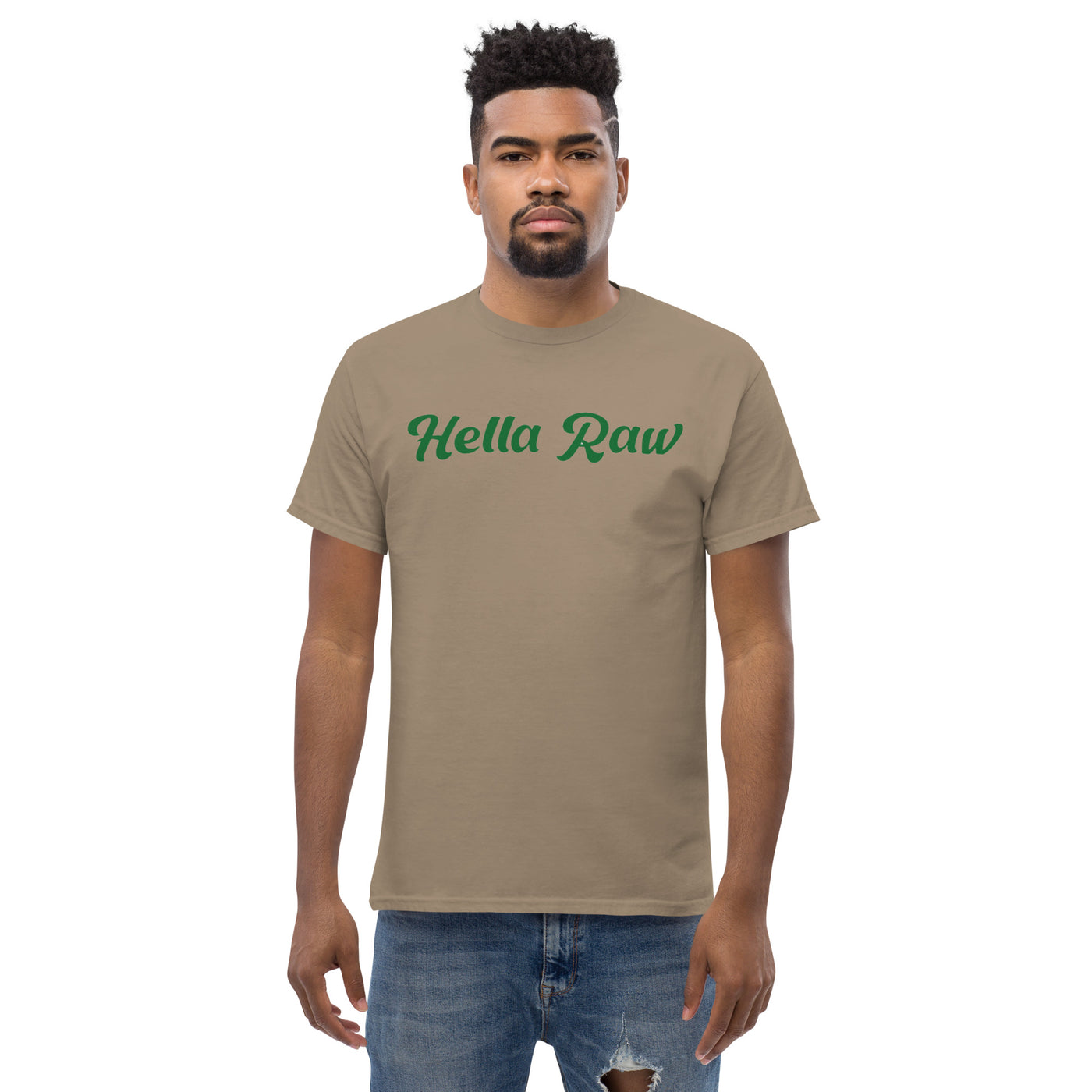 Hella Raw Men's classic T Shirt-Front and Sunflower Back Print