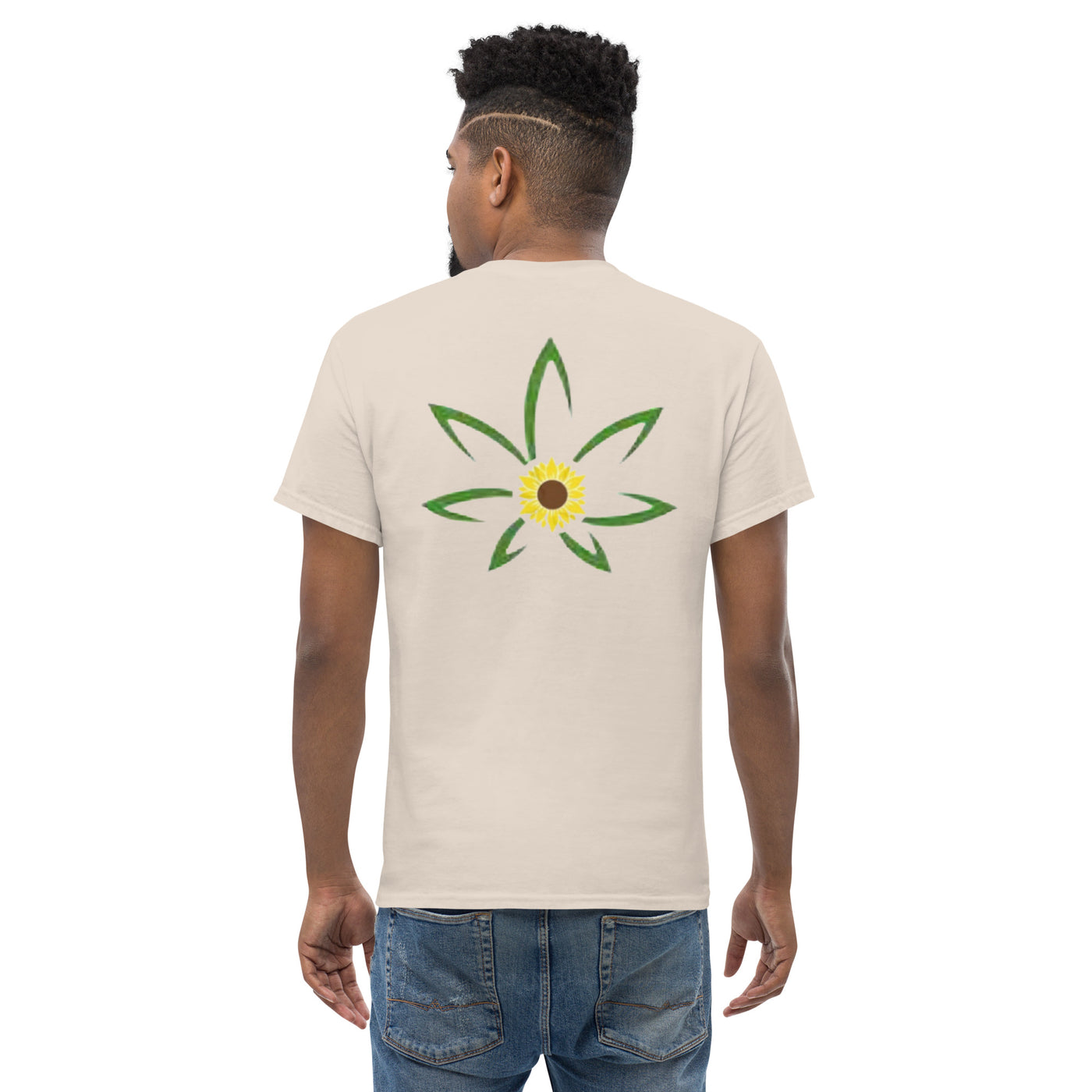 Hella Raw Men's classic T Shirt-Front and Sunflower Back Print