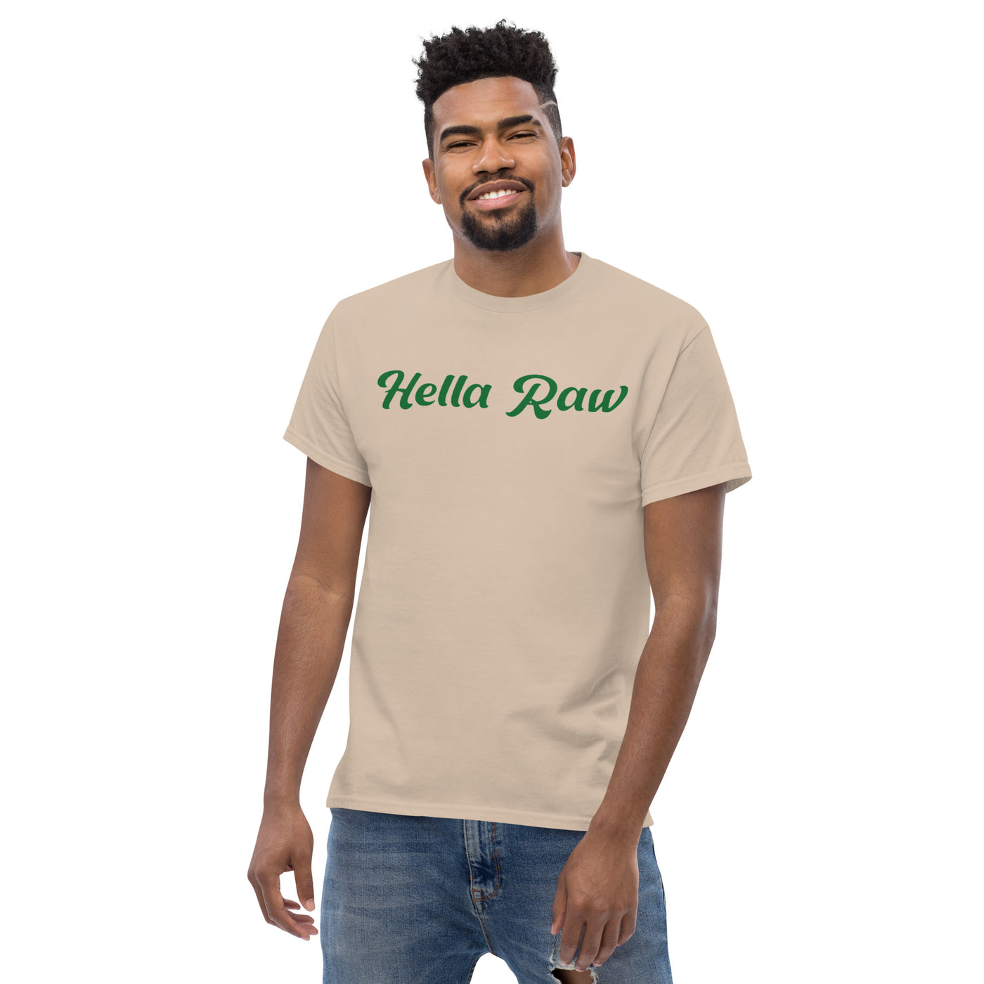 Hella Raw Men's classic T Shirt-Front and Sunflower Back Print