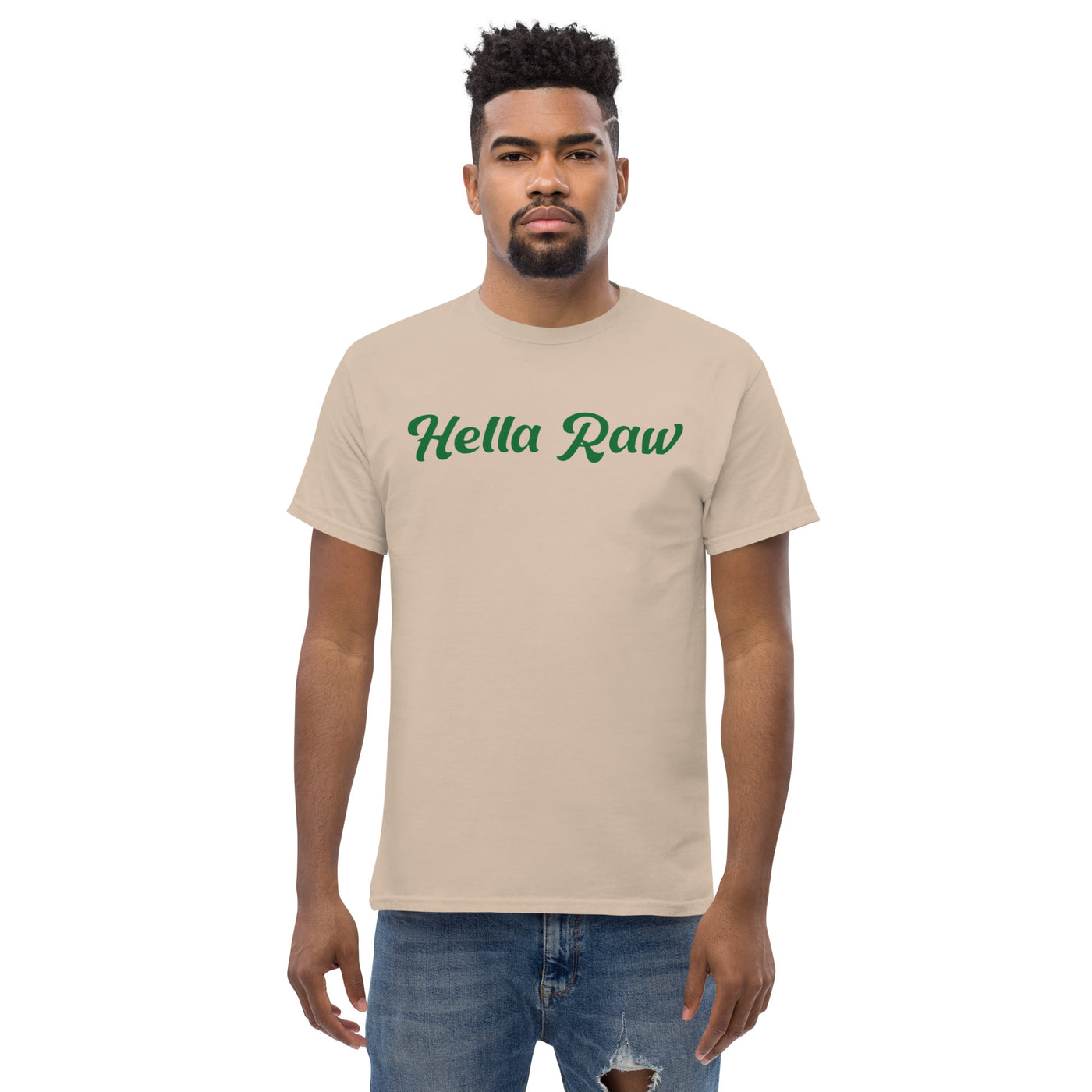 Hella Raw Men's classic T Shirt-Front and Sunflower Back Print