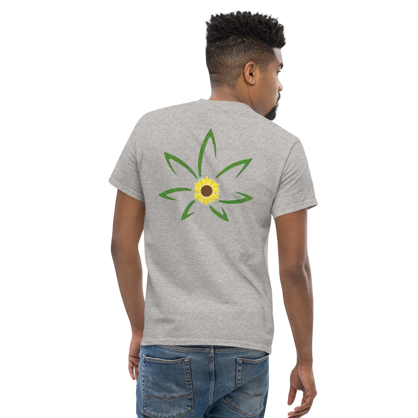 Hella Raw Men's classic T Shirt-Front and Sunflower Back Print