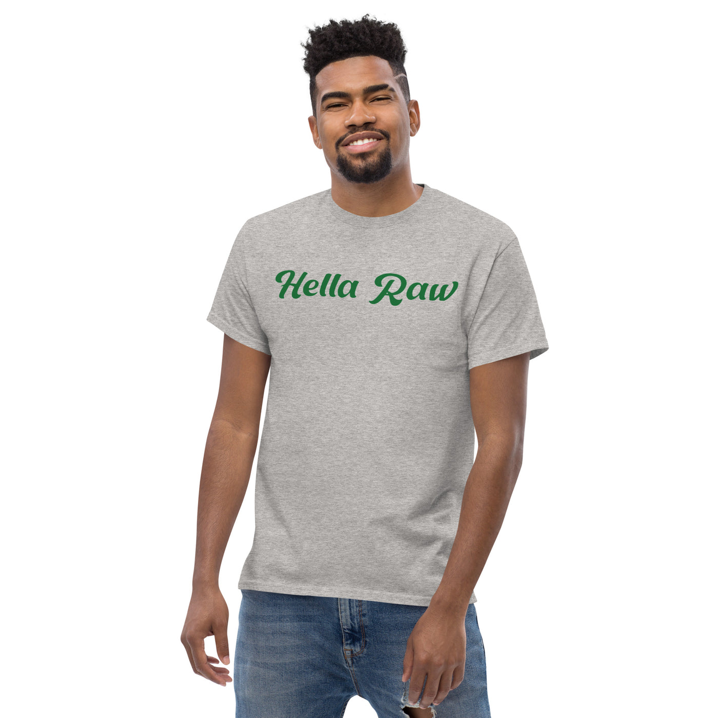 Hella Raw Men's classic T Shirt-Front and Sunflower Back Print