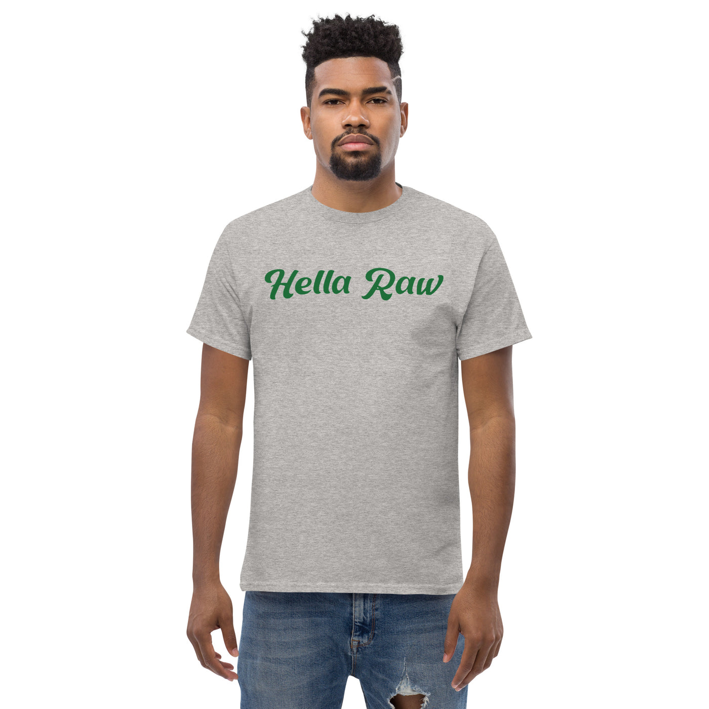 Hella Raw Men's classic T Shirt-Front and Sunflower Back Print