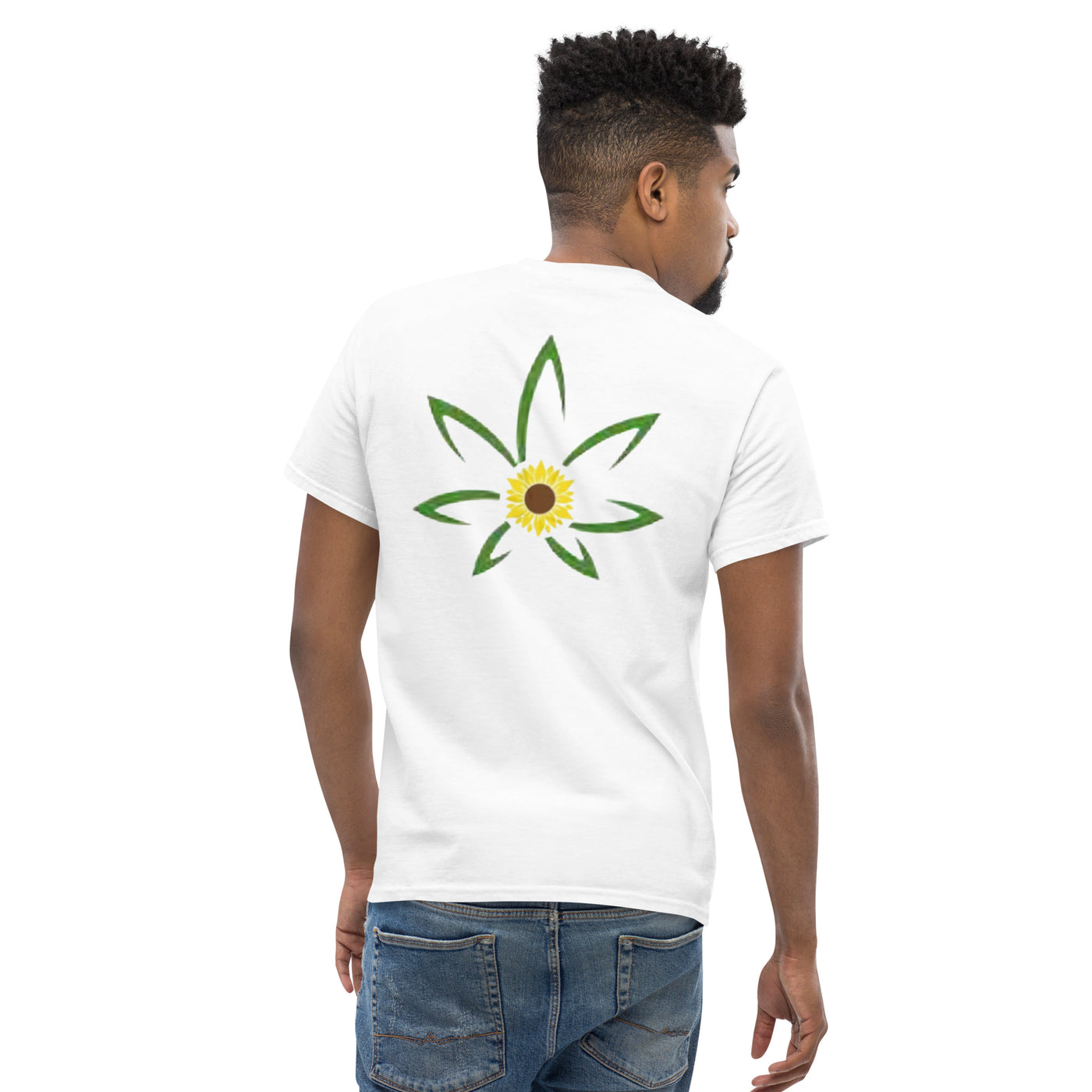 Hella Raw Men's classic T Shirt-Front and Sunflower Back Print