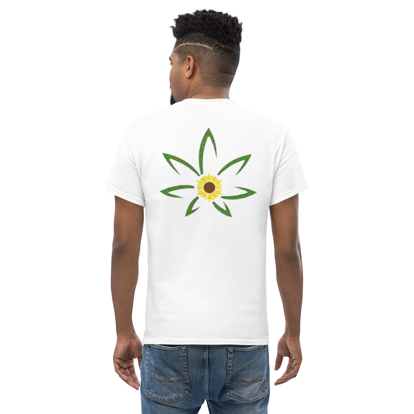 Hella Raw Men's classic T Shirt-Front and Sunflower Back Print