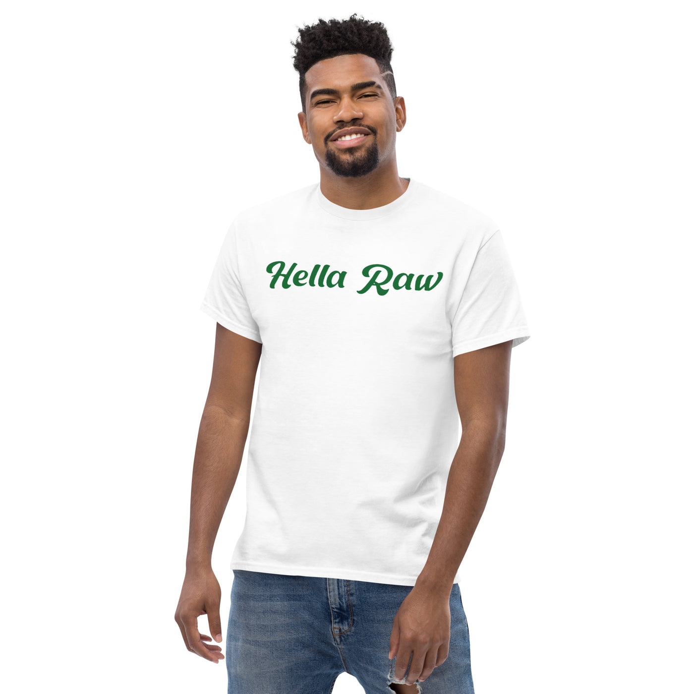 Hella Raw Men's classic T Shirt-Front and Sunflower Back Print