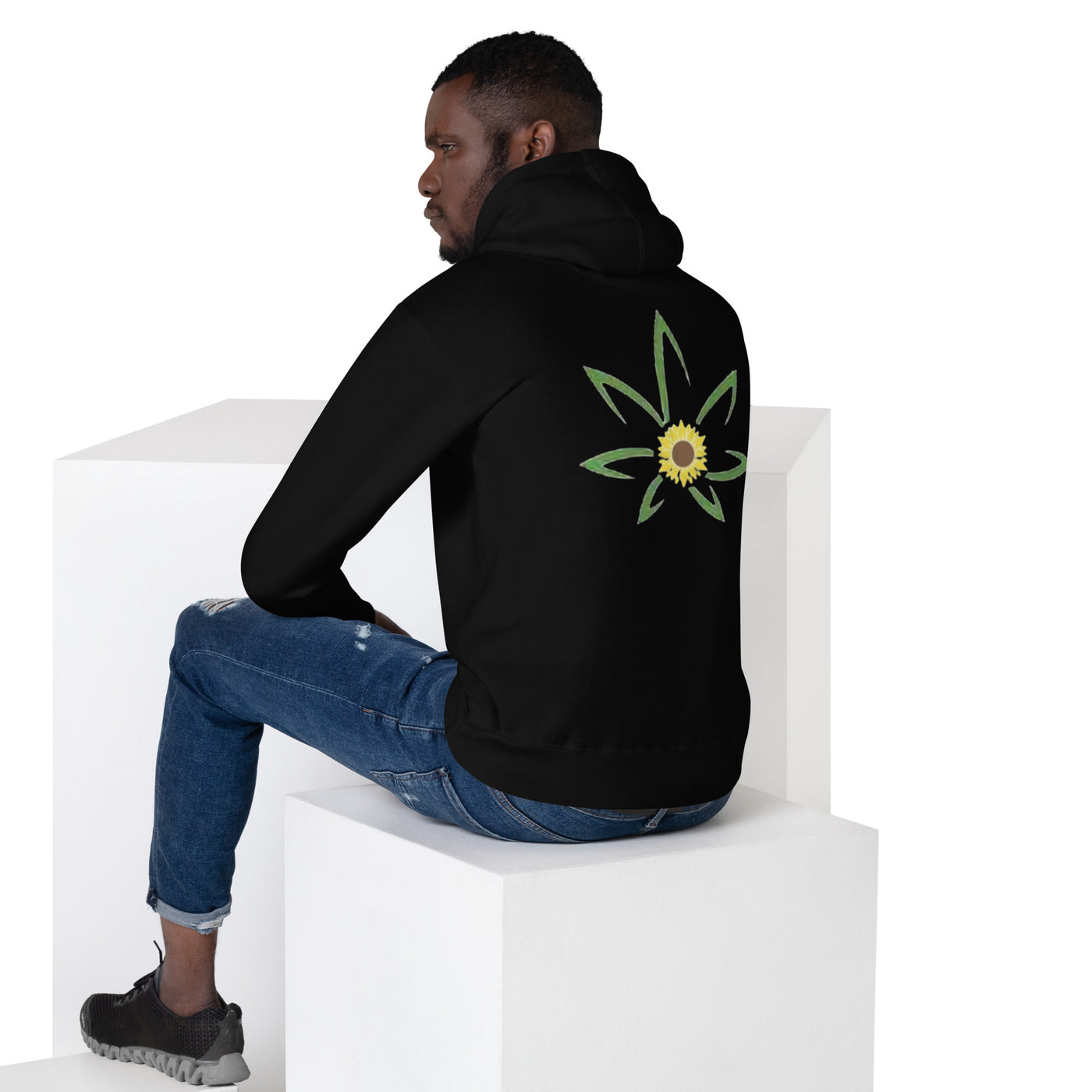 Hecka Raw Mens Hoodie Sunflower Back Print