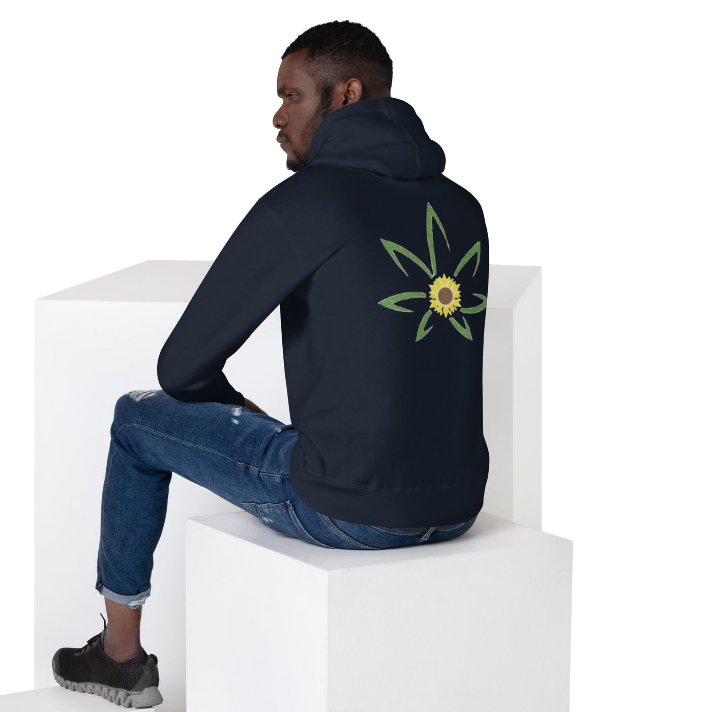 Hecka Raw Mens Hoodie Sunflower Back Print